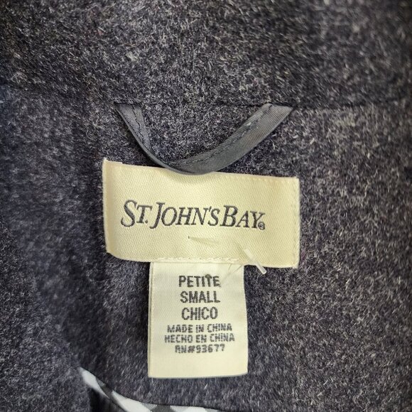 St Johns Bay Peacoat Petite Small Gray Charcoal Double Breasted Collar Wool - Picture 5 of 11